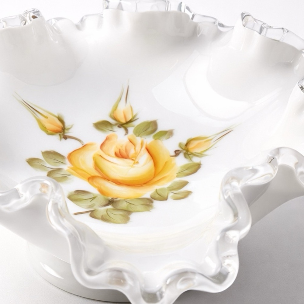 Fenton Silver Crest Milk Glass Bowl w/Ruffled edging